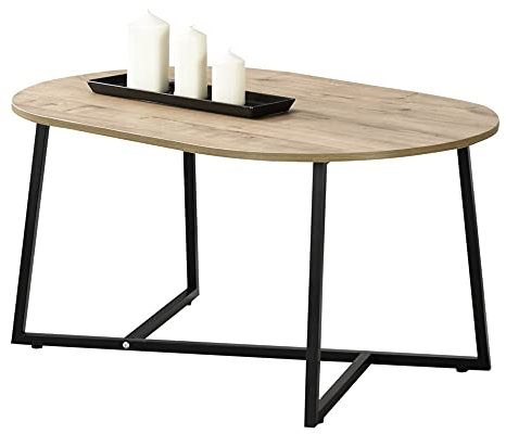 Table Basse Ovale Design pour Salon Table avec Pieds Solides en Métal Plateau en Panneau de Particules 100 x 60 x 47 cm Noir Effet Chêne