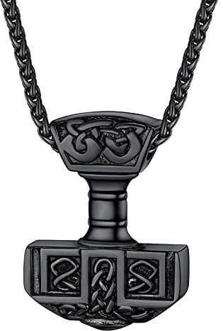 U7 Marvel Thor Hammer Mens Jewellery Black Necklace Viking Pendant