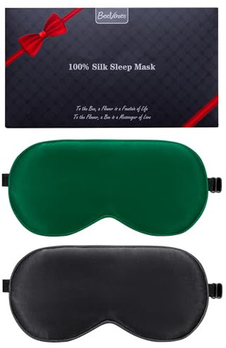 Seiden-Schlafmaske, 2er-Pack Augenmaske aus 100% echter natürlicher reiner Seide mit verstellbarem Riemen, Augenmaske zum Schlafen, BeeVines Augen-Schlafschutz für Yoga-Reisen, blockiert Licht