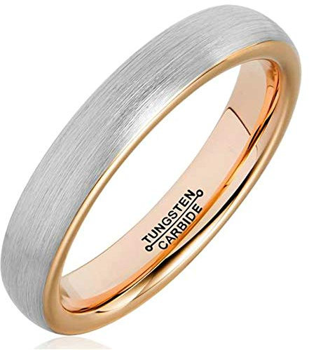 AMDXD Herren Ring Wolfram Stahl (mit Gratis Gravur) Runde 4MM Silber Rose Gold Ehering Gr.60 (19.1)