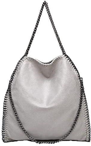 ZIYUEZIKUN Umhängetaschen für Frauen Damen Kette Umhängetasche Kettentasche Taschen für Damen Casual Handtasche große Hobo Schultertasche (grau)