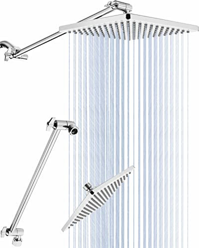 20.3 cm Regenduschkopf mit passendem 38.1 cm Verlängerungsarm, quadratischer Duschkopf, extra langer Höhe und Winkel, singender Regen, ultimatives Duscherlebnis