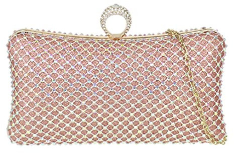Girly Handbags Womens Diamante Glitter Evening Clutch Bag Medium Rose Gold