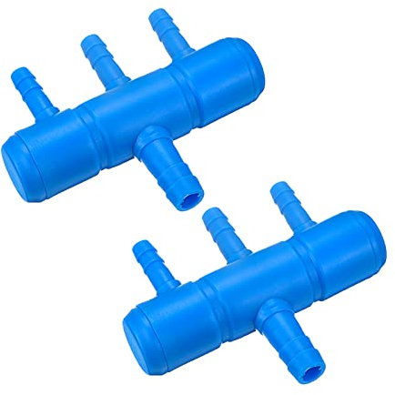 sourcing map 2Pcs 8mm to 5.5mm 3 Ways Air Line Tubing Splitter Connector Fish Tank Oxygen Pipe Air Tubing Adapter for Aquarium, Blue
