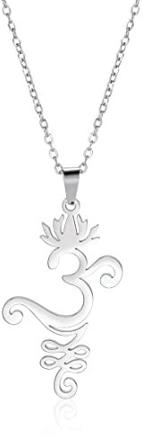 EUEAVAN Yoga Lotus Aum Om Ohm Sanskrit Symbole Halskette Ohrringe für Frauen Yoga Anhänger Atem Symbole Amulett Spiritueller Schmuck Geschenk für Yoga-Liebhaber (om halskette silber)