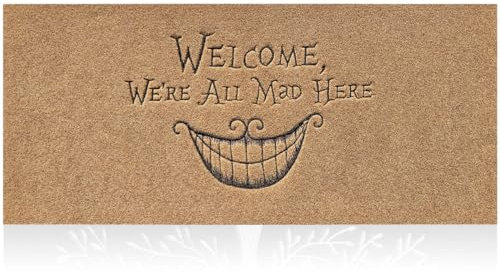 Large 45x120 cm Door Mat Front Door Mat Indoor Outdoor for Entry Welcome We're All Mad Here Funny Doormat for Home Entrance Mats with Rubber Backing Brown