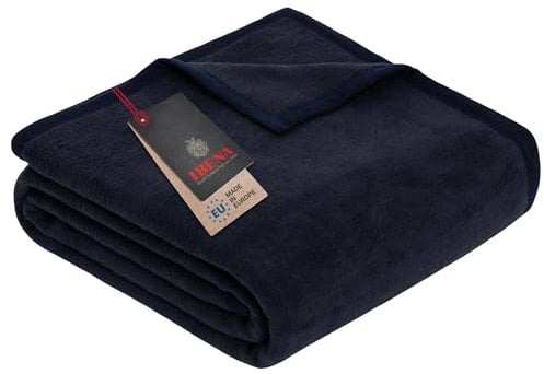 Ibena Porto Decke 150x200 cm – Baumwollmix weich, warm & waschbar, Kuscheldecke dunkelblau einfarbig