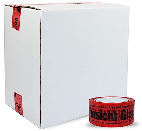 versando 36x Packband Vorsicht Glas rot 66m Klebeband zum Verpacken von Paketen + Kartons - starke Klebekraft 36 Rollen (1 Karton)