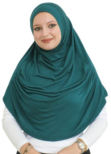 Prien Kopftuch für Damen, Lang Muslim Hijab Frauen, Türkisch Khimar Schal Islamische Kleidung, Konfektionshijab Kopftücher Kleider, Muslimische Sport Head Scarf Set (Smaragd)