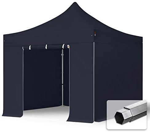 TOOLPORT 3x3 m Faltpavillon, Professional Alu 40mm, schwer entflammbar, Seitenteile ohne Fenster, schwarz