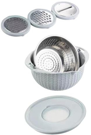 perfk Colador con Juego de Cuencos para Mezclar, Lavadora Multiusos con Rallador, Colador de Cocina, Juego de Cuencos para Frijoles, Cebada, Azul