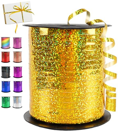 Cinta de regalo dorada, 450 metros/500 yardas, cinta dorada, cinta brillante para cierres de globos, Navidad, Año Nuevo, envoltura de regalos, manualidades, decoración de fiestas, decoración de bodas
