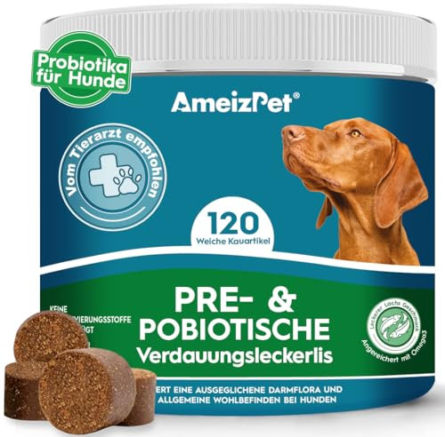 AmeizPet Hunde Weiche Leckerlis Probiotika Und Präbiotika für Hund Darmsanierung, Probiotische Verdauungssnacks, 120 Hunde Leckerlis
