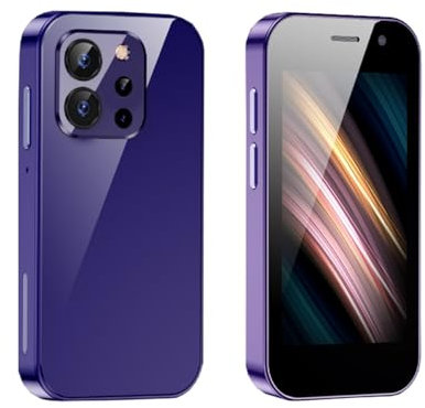 Rainbuvvy Mini 4G LTE Smartphone, 3.0'' Pantalla 3GB RAM 64GB ROM Quad Core Android 9.0 Unlocked Tiny Phone/GPS/WiFi/Dual SIM/Camera/BT/Hotspot/OTG Pocket Cellphone (Morado, 2GB+16GB)