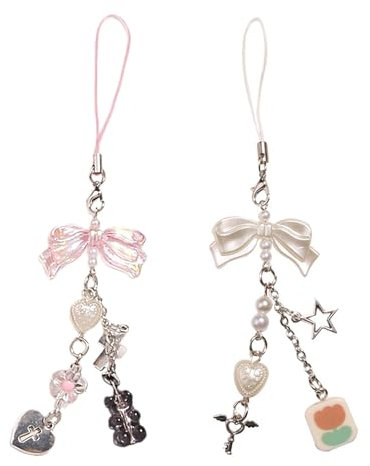 Navna Stilvoller Acryl Handy Charm Mit Schleife, Bezaubernder Schlüsselanhänger Mit Schleife, Handy Gurt, Handy Schmuck, Geschenk Für Modeliebhaber