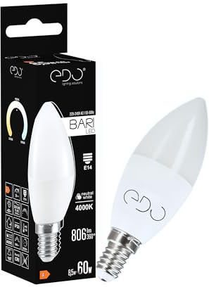 EDO, BARI LED-Glühbirne 8,5W NW, Kerze, E14, 4000K, 806lm, 220-240V, nicht dimmbar, led e14 4000K, sparlampen, led lampen glühbirne, sparlampe e14 1 Stück, EDO777666