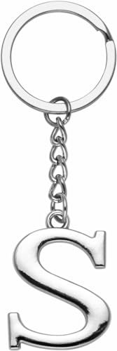 LUODAN Cadeau Femme Homme Porte-clés, Argent A-Z 26 lettre initiale pendentif porte-clés-Cadeaux Sœurs Amitié Collègue Papa Marraine Parrain idées Cadeaux Meilleur Ami Anniversaire (S)