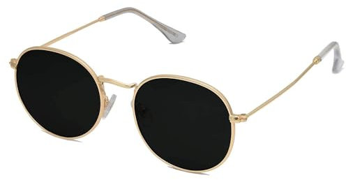 FANFUSUZI Sonnenbrille Damen Kleine runde polarisierte Sonnenbrille für Frauen Männer Klassische Vintage Retro Schatten UV400 (Helles Gold Grau)