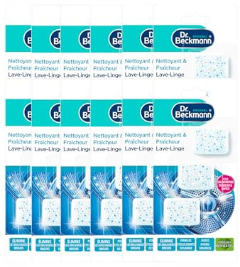 Dr. Beckmann - Nettoyant et Hygiène Lave-Linge en Capsule - Charbon Actif - Elimine Résidus et Odeurs - 3 Doses de 20g - Non Parfumé - Efficace - Lot de 12