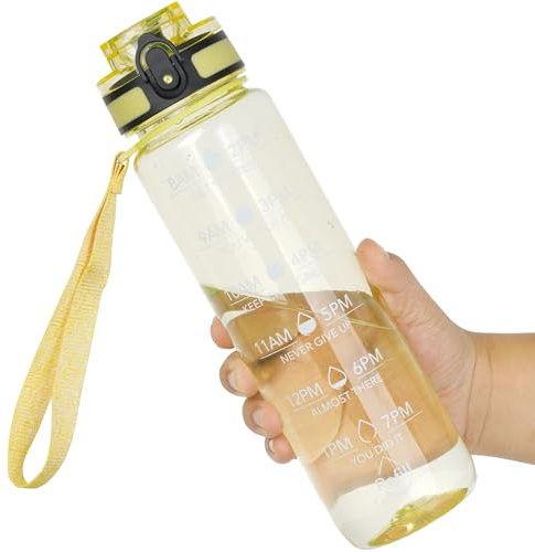 OLDLEY Water Bottle, 32oz Motivational Sports Water Bottle with Time Marker - Times to Drink - Tritan, BPA Free, Wide Mouth Leakproof, Clear Star (1 Bottle)