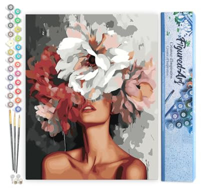 Figured'Art Peinture par Numéro Adulte Beauté derrière les fleurs - Activité Manuelle Kit de Loisir Créatif DIY Numéro d'Art Complet - 40x50cm sans châssis en bois