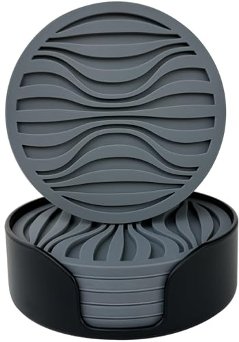 Silicone Coaster Set of 6 Pieces with Silicone Cup Holder,Drinking Coasters, Cup Mat for Drinks,Live for Hot or Cold Drink Thickened, Non-Slip, Non-Stick (grey)