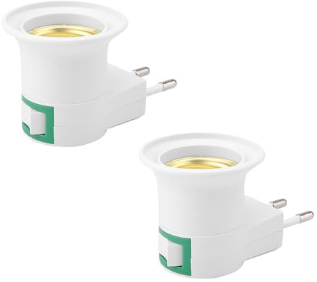 Powice 2 Stück Lampenfassung E27 mit Stecker, Lampenfassung mit Schalter, E27 Fassung,Lampe Steckdose,Lampenfassung mit Stecker für Glühbirne Wandlampe Sockeladapter,Kleine Küchenlampe Adapter