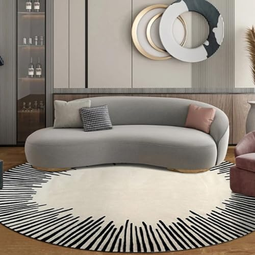 Freyamy Rund Teppich 100cm Hochflor Geometrisch Streifen Teppiche Plüsch Flauschig Weich Waschbar Modern Wohnzimmer Schlafzimmer Dekorative Teppich Küche Fußmatte Haustierteppich