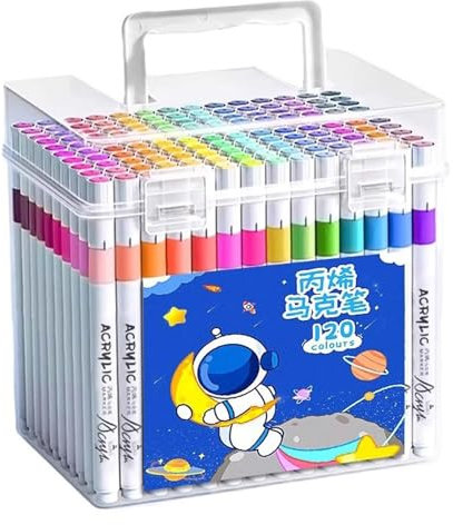 Rockible 120 Acrylic Paint Markers Set - Kids & Adults Acrylic Pens for Drawing & Colouring on Canvas, Wood, Metal with Storage Box