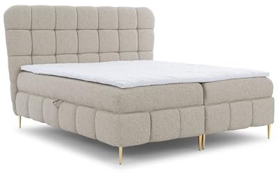 FURNISTAR Boxspringbett Lucy mit Bettkasten und Topper Bett mit Bonellmatratze Polsterbett Familienbett Schlafzimmer Bett mit Stauraum Schlafzimmermöbel (Beige, 180x200)