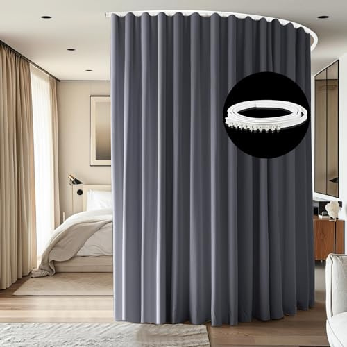 cbsroro Raumteiler-Vorhänge, Deckenvorhangschienensets, Verdunkelungsvorhänge, Deckenschiene für Vorhang, Flexibler Schienenvorhang, extra breit, B 10 x H 2,4 m, 1 Paneel, Grauer Vorhang und weiße