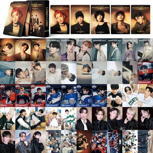 Musolera 55 Stück ATEEZ Photokarten ATEEZ GOLDEN HOUR: Teil 1 neues Album ATEEZ Fotokarten Postkarten Poster für Fans Geschenk (GH-1)