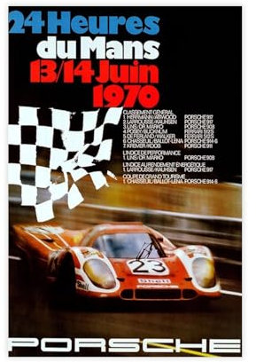 TONFON Poster im Vintage-Stil der 1960er Jahre, 24 Stunden im Rennsport, Motiv: Le Mans Motorrennen, Leinwand, Schlafzimmer-Dekor, Sportlandschaft, Büro, Raumdekoration, Geschenk, ungerahmt, 30 x 45