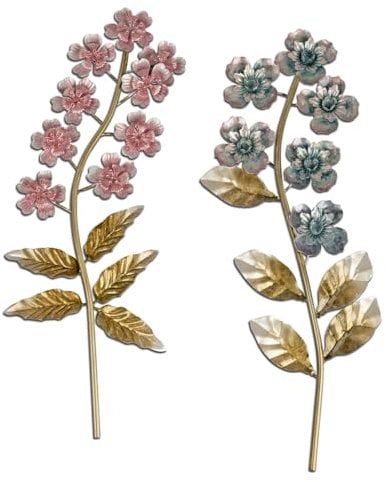 formano 2er Set Wand-Zweig 3D Blume 45cm - Handbemaltes Metall Wandbild Wanddekoration Perlmutt farbene Blumen Deko für Wohnzimmer Schlafzimmer Flur Wandbehang zum hängen Wandblume