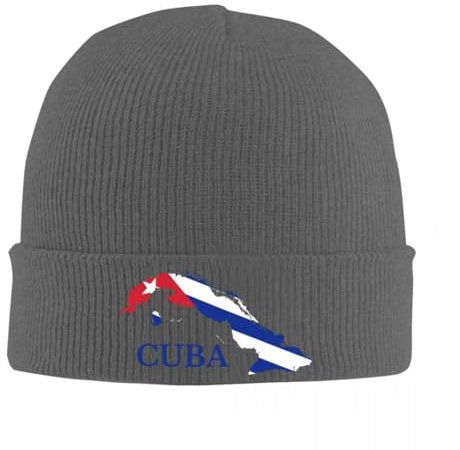 KETAFOUND Unisex-Wintermütze – Gemütliche Beanie Mit Kuba-Karte Und Flagge, Weiche Gerippte Beanie-Kappe, Stilvolle Alltagsmütze Mit Umschlag, Einfarbige Strickmütze, Warme Straßenm