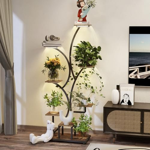 Trironsun Plant Stand Indoor with Grow Light 8 Tier Wooden Metal Plant Shelf for Indoor Plants Multiple Metal Plant Flower Holder Stand Tall Plant Rack for Home