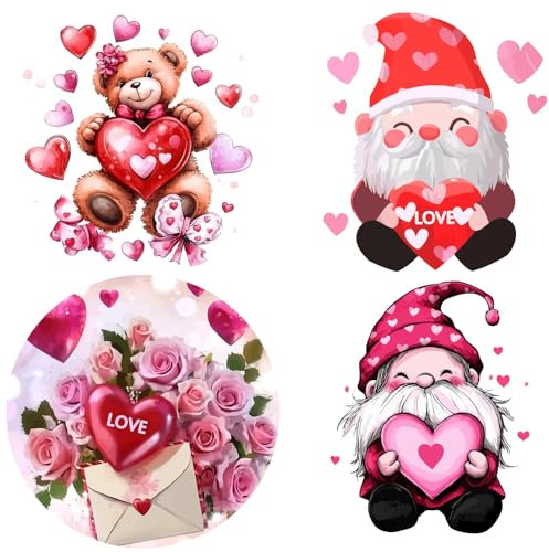 GORGECRAFT 4 Stück 4 Stile 16cm Fensteraufkleber Zum Valentinstag Kunststoff PVC Wiederverwendbar Statisch Rotes Liebesherz Rose Weihnachtsmann Bär Aufkleber Für Party Zuhause Fenster Tür Verhindert