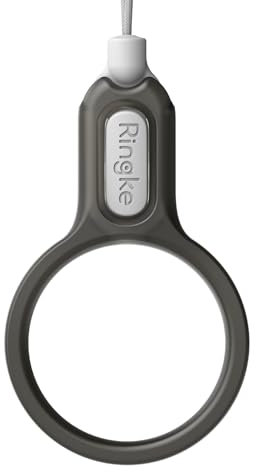 Ringke Buckle Finger Ring Strap, Durchscheinend Farbiger PC-Griff Charme Halter mit Einfacher An/Abnehmbarer Schnalle für Handyhülle, Airpods/Galaxy Buds, Schlüsselanhänger, Kamera usw. - Smoke Black