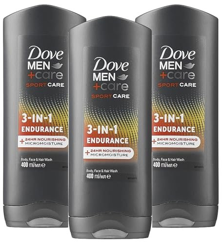 Dove Men+Care 3-in-1 Endurance Body, Face & Hair Wash 400ml – Pack of 3 | 24hr Nourishing MicroMoisture | Sport Care Shower Gel for Clean & Hydrated Skin | Multipack