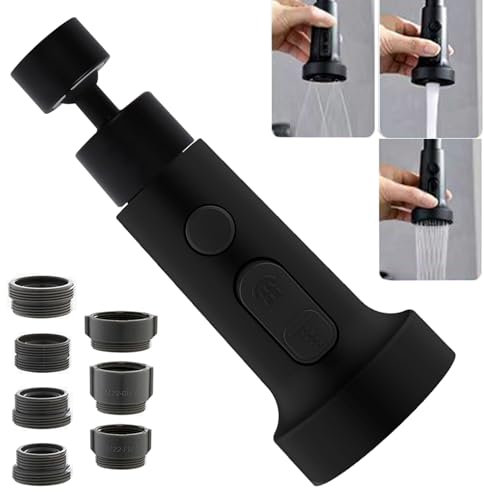 Nero Prolunga Rompigetto Rubinetto Cucina 360° Girevole, M24/22 Aeratore Rubinetto, Doccino Soffione per Lavandino, Filtro Rubinetto con 3 Modalità, Estensione Aeratori per Rubinetti con Adattatore