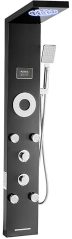 VEVOR Sistema de Ducha 6 en 1 con Columna Tipo Torre con Efecto Lluvia, LED, Columna de Acero Inoxidable Cepillado, Grifo de 6 Funciones, con 5 Chorros Corporales, Ducha de Mano y Caño de Bañera