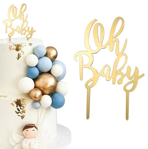 LunarCharm Oh Baby Cake Topper Gold Acrylic Cake Dowel Cake Decoration for Baby Shower Gender Reveal Party Decoration