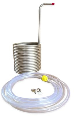 Enfriador de mosto de inmersión de 15 m, serpentín de enfriamiento de cerveza de acero inoxidable for elaboración casera, enfriador de mosto súper eficiente, con accesorios Múltiples aplicaciones(Coil