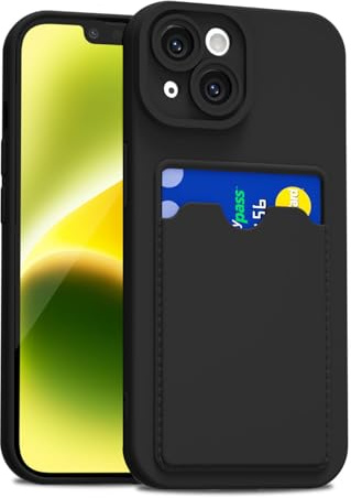 LoeoeL for iPhone 14 Plus Case with Card Holder Slim, Thin Silicone Wallet Phone Case with Credit Card Slot for Women Men, Soft Rubber Gel TPU with Pocket Shockproof Camera Cover, Black