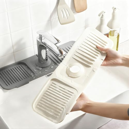 ZhouWei 2 Piezas Alfombrilla de Silicona para Grifo, 39.5x11.7x1cm | Escurridor Fregadero Accesorios Cocina Alfombrilla de Drenaje Plegable para Fregadero Cocina Protector Salpicaduras Silicona