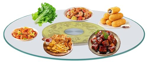 HUFIREHU De Mesa Giratorio Redondo Plato Giratorio De Vidrio Templado Plato Giratorio Redondo para Mesa De Comedor con Giro Suave Silencioso(Pattern,100cm)