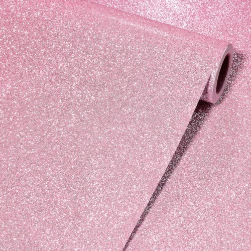 YENHOME Klebe Tapete Selbstklebend Glitzer Rosa 40x300cm Möbelfolie Selbstklebend Wandtapete Rosa Glitzer für Mädchenzimmer Schlafzimmer Wohnzimmer Dekofolie Klebefolie Möbel für Tisch Schrank