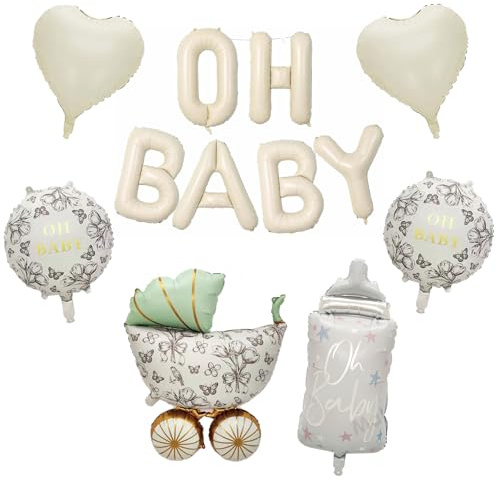 Koboko Oh Baby Luftballon, 16 Zoll Cremeweiß OH BABY Buchstaben Ballons, Baby Shower Deko Luftballons Beige,Beige Ballons Deko Babyparty Mädchen Junge, Herz Folienballon Babyparty Babyshowerparty Deko