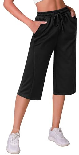 Crewhpo Pantalón Chándal Mujer 3/4 Capri Pantalones Deportivos con Cordón