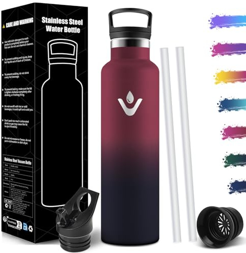 Trinkflasche 1L BPA-Frei, Trinkflasche Edelstahl, Thermosflasche, Auslaufsichere Isolierflasche Doppelwandig, Wasserflasche, Thermoskanne, mit Strohhalm, Trinkflasche Kohlensäure Geeignet